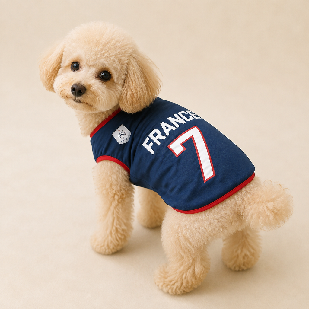 Dog Soccer Jersey, France National Team Style, M Size, Number 7, Pet Clothing, World Cup