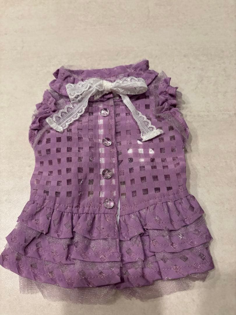 KALINA Dog Clothes Purple Check Frill Dress XS