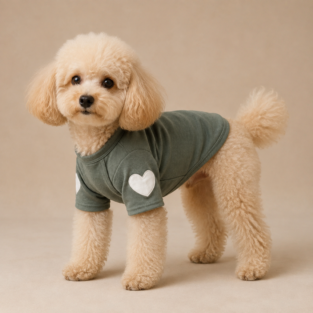 Dog Pet Wear Short-Sleeve T-Shirt with Heart Patch Khaki XL